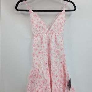 NWT Lulus Just Dainty White Floral Print Lace-Up Backless Mini Dress